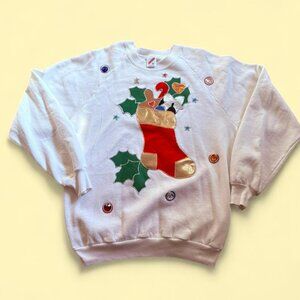 🎄Vintage Jerzees Stocking Sweatshirt – XL / Made in USA 🎁